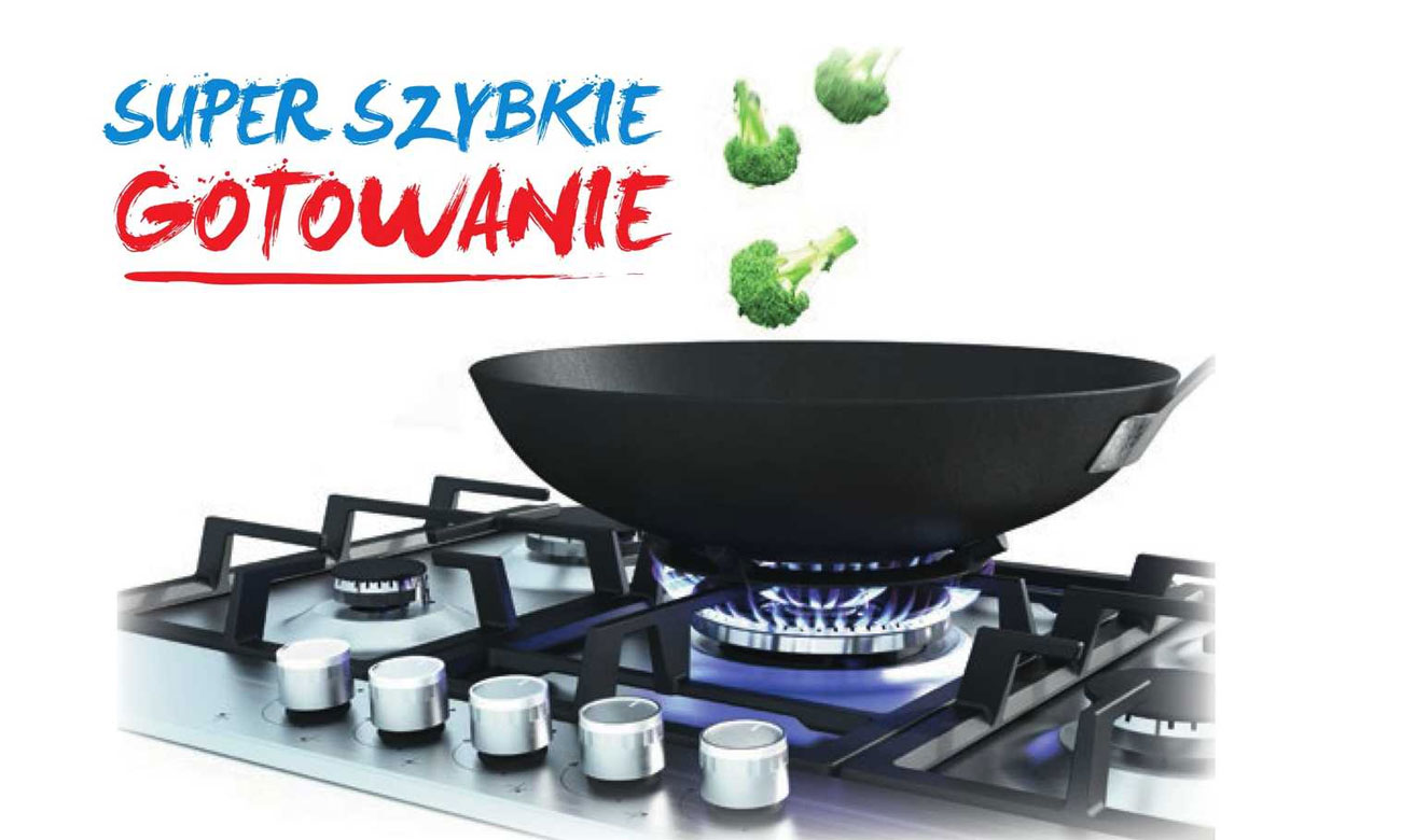 Szybkie gotowanie, dzięki palnikowi WOK w płycie gazowej Beko HISW64222S
